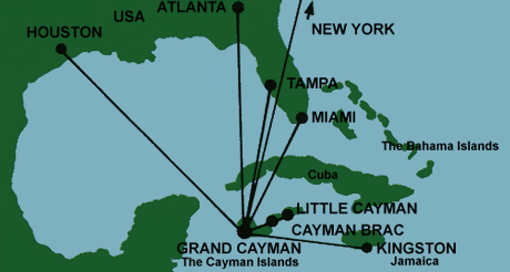 Map shows distance to Cayman Islands from other popular locations